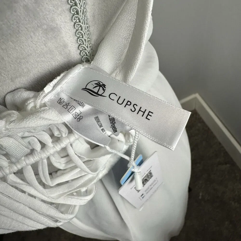 NWT Cupshe Knit Semi Sheer Cover-Up Maxi Dress Macrame White Vacation Beach - Picture 13 of 13